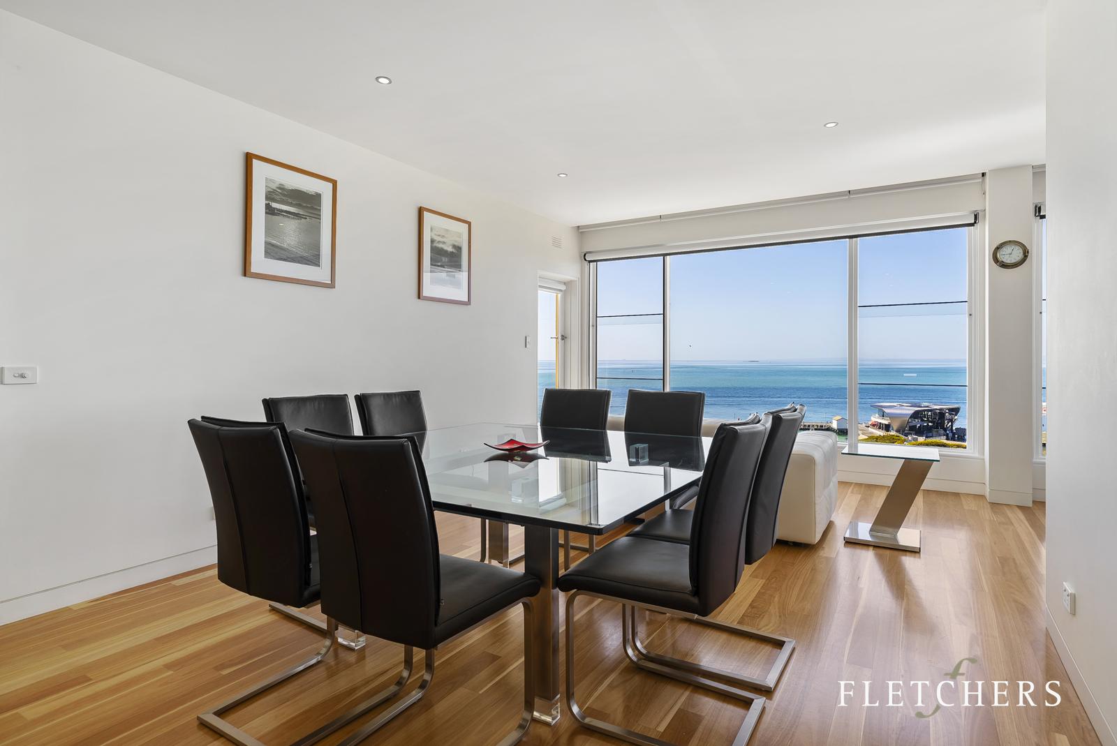 Dining space with bay view